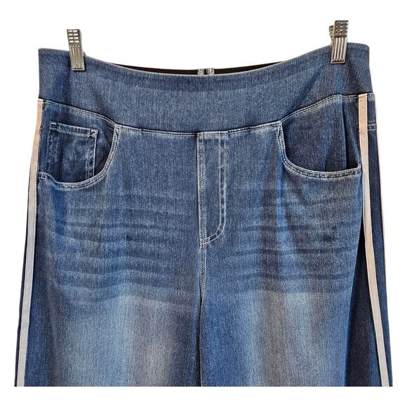 HALARA Women's XL Flex Jeans Blue Wide Leg Striped High Waist 32 x 42 NEW $69.99 - Picture 3 of 10